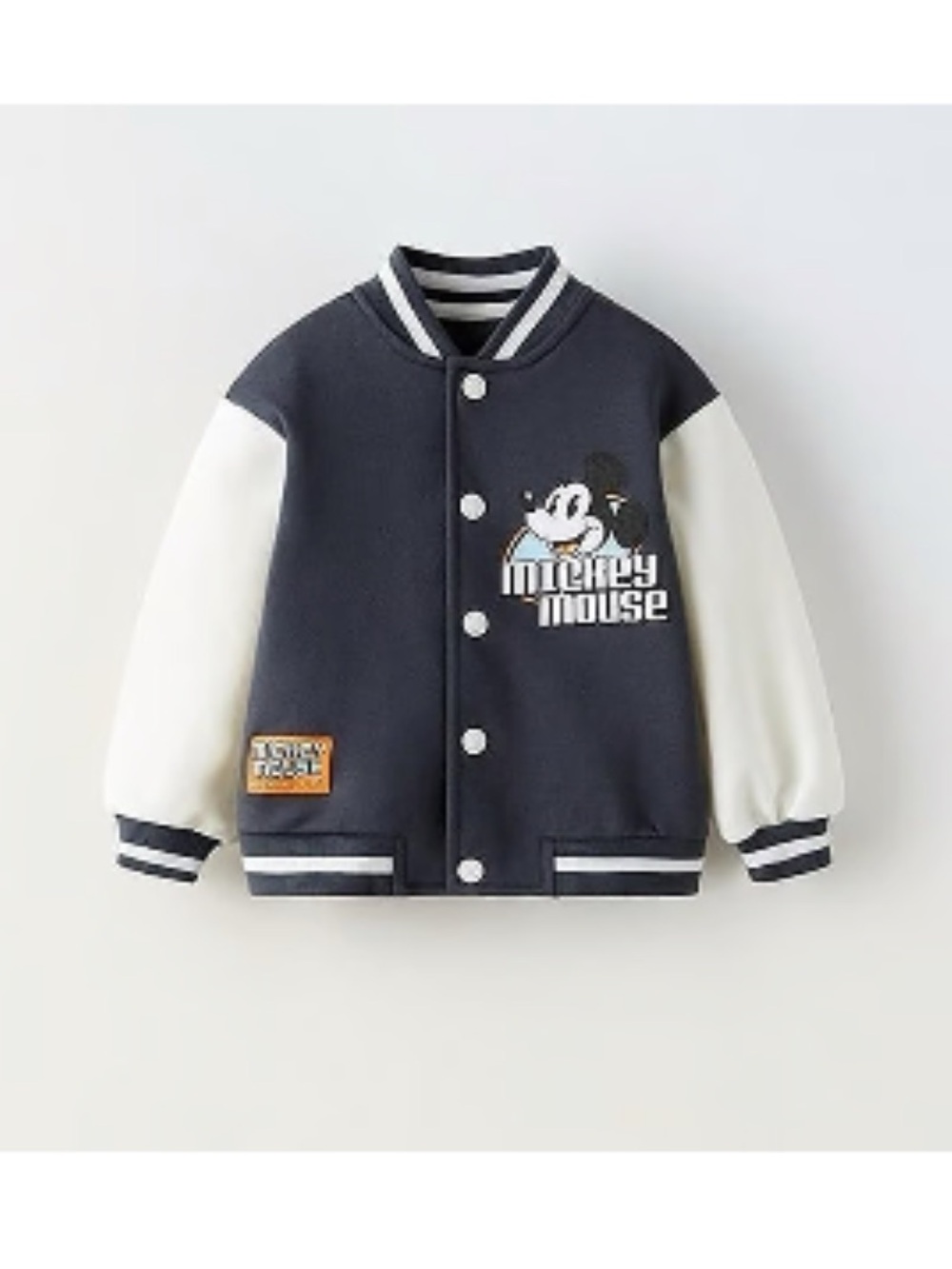 ZARA Kids Mickey Mouse Cotton Blend Varsity Jacket